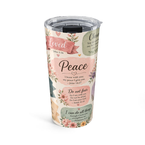 Christian Inspirational 20oz Tumbler — Scripture Peace Floral Travel Mug
