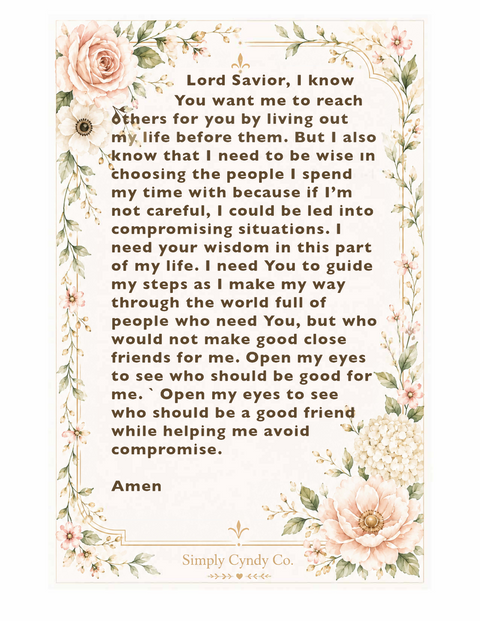 Free Prayer Card - Choosing Wise Friendships
