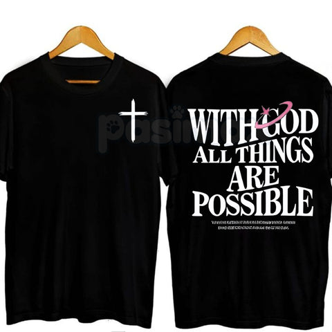 "With God All Things Are Possible" Men's Christian T-Shirt - Bible Verse Matthew 19:26 Graphic Tee, Premium 100% Cotton Scripture Top, Inspirational Religious Gift for Him, Faith-Based Men's Fashion, Soft Lived-In Christian Apparel