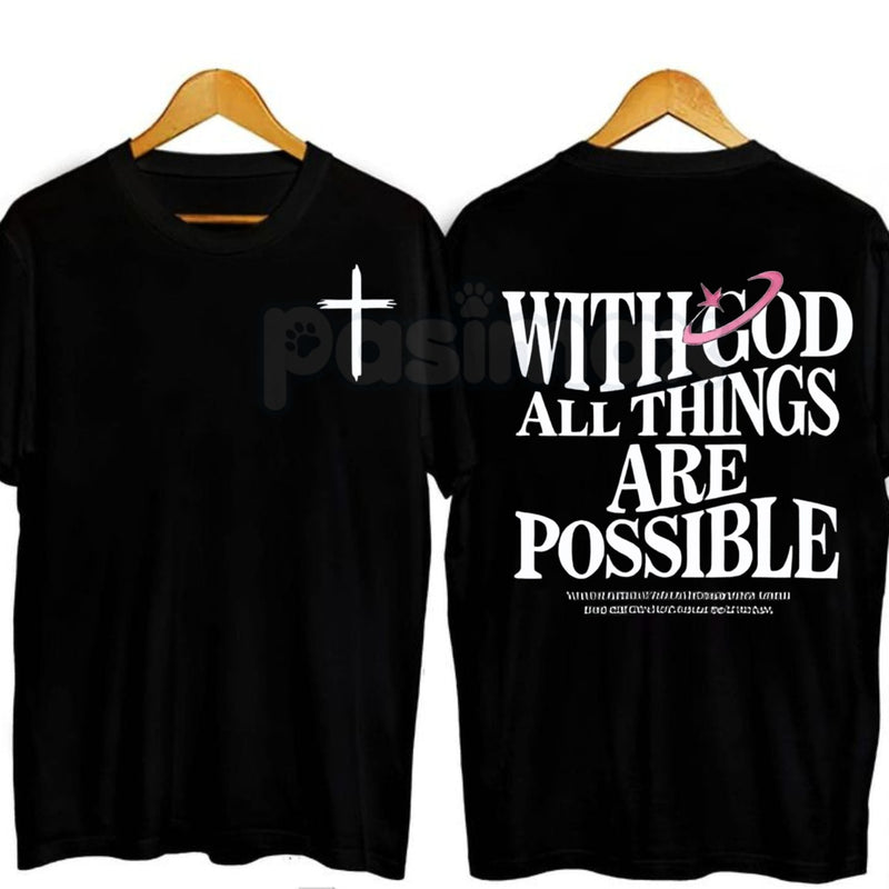 "With God All Things Are Possible" Men's Christian T-Shirt - Bible Verse Matthew 19:26 Graphic Tee, Premium 100% Cotton Scripture Top, Inspirational Religious Gift for Him, Faith-Based Men's Fashion, Soft Lived-In Christian Apparel